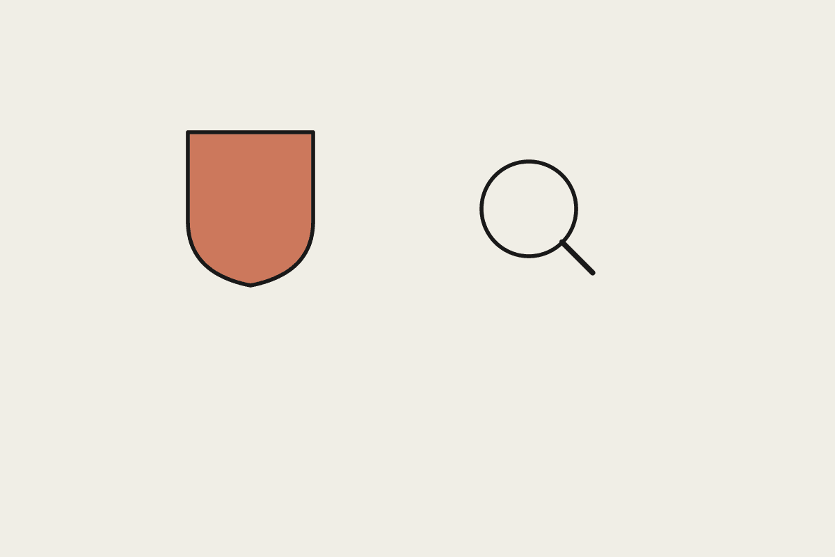 A terracotta shield beside a magnifying glass, representing AI vendor security diligence
