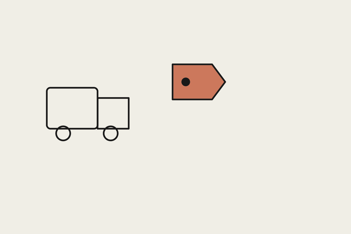 A trade van beside a terracotta price tag, representing a trade business's quote-to-paid pipeline