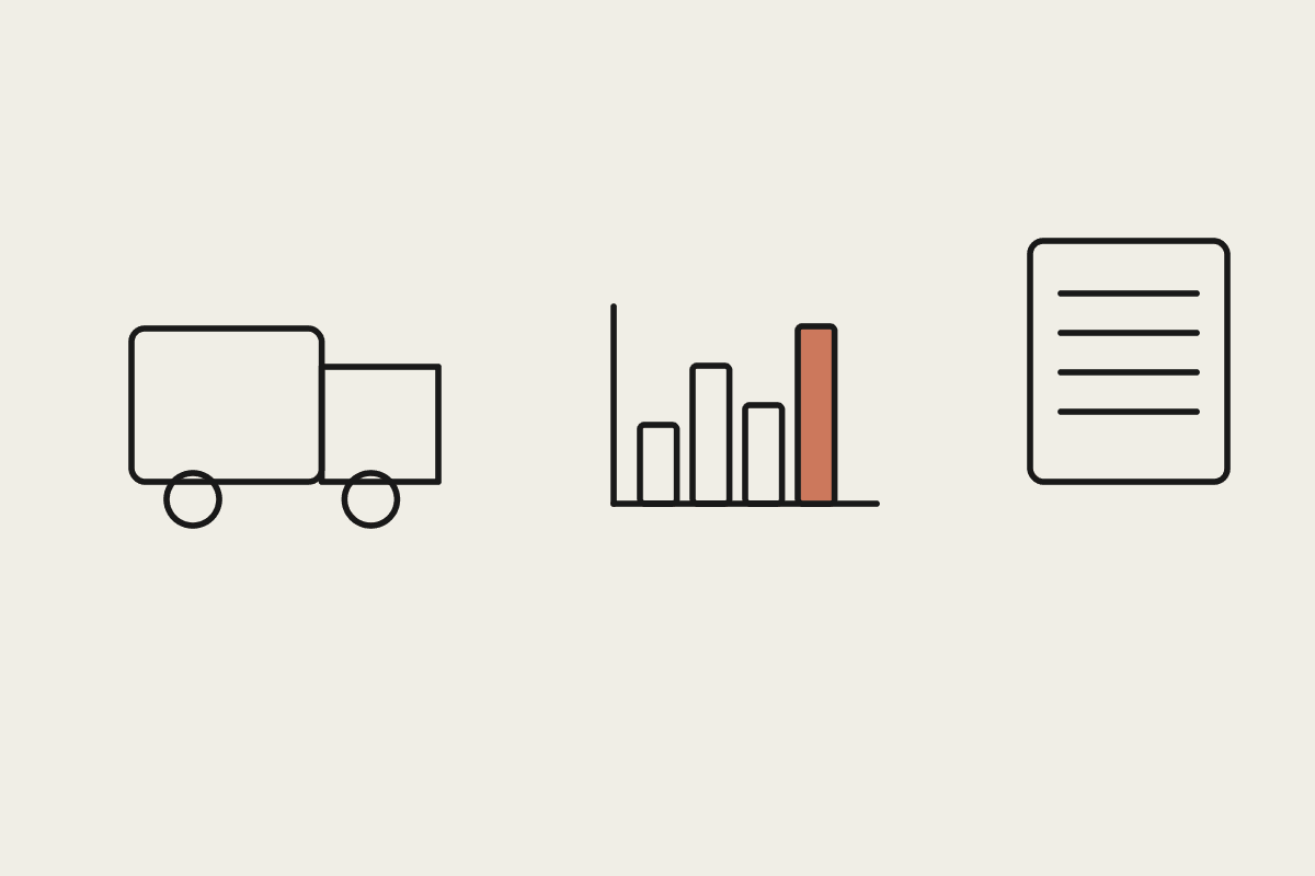 A van, a terracotta bar chart, and a document