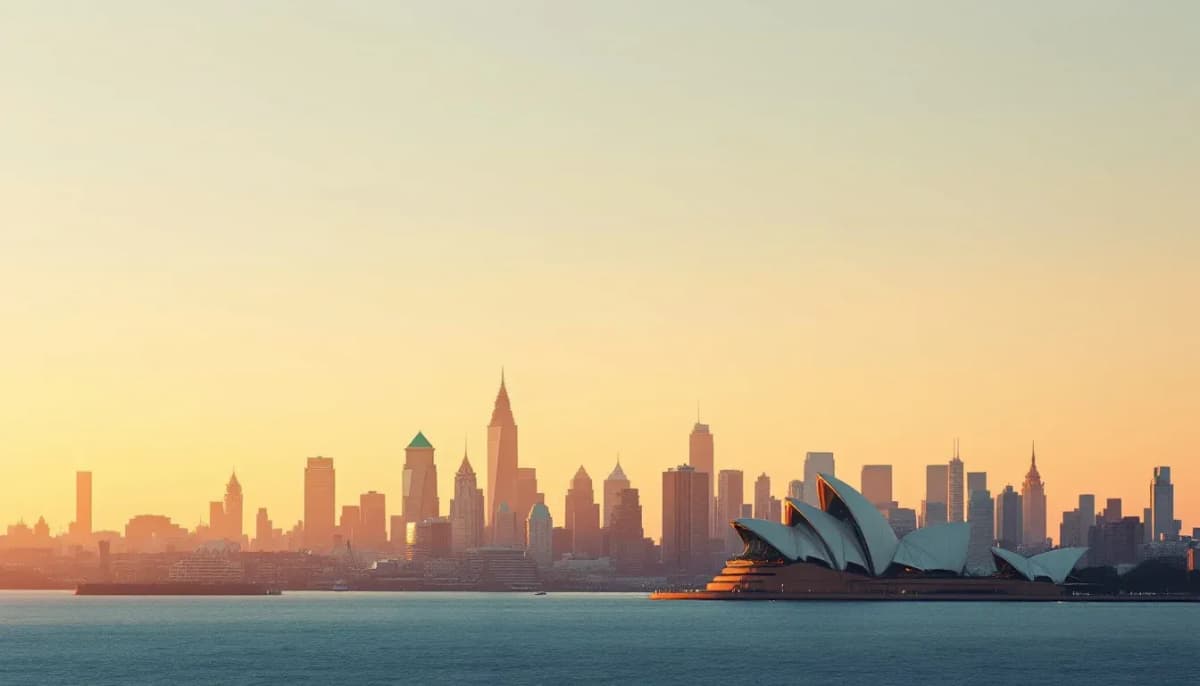 Sydney harbour skyline at dawn with soft geometric overlay representing a stable AI platform