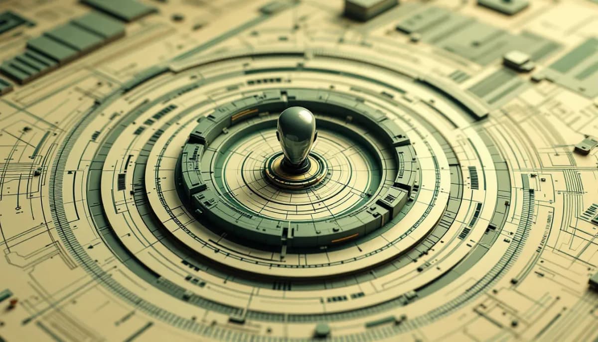 Concentric containment rings around a central AI agent rendered as a technical schematic
