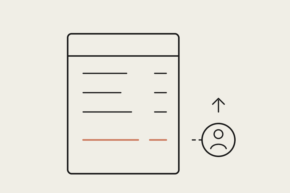 An itemised invoice where the bottom line is drawn in terracotta, with an engineer figure beside it
