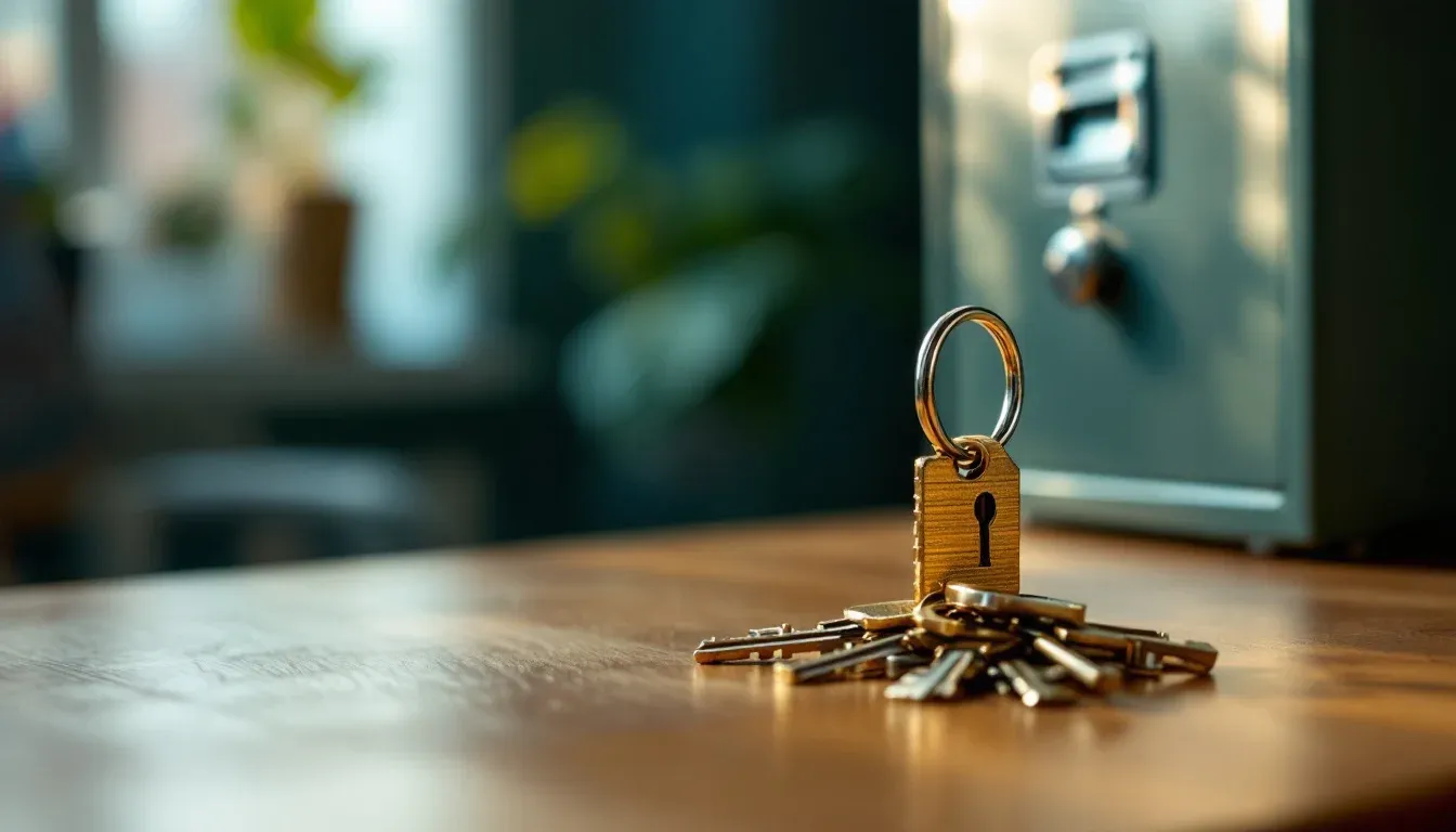 A single key set apart from a full keyring on a desk, representing one scoped permission instead of full account access