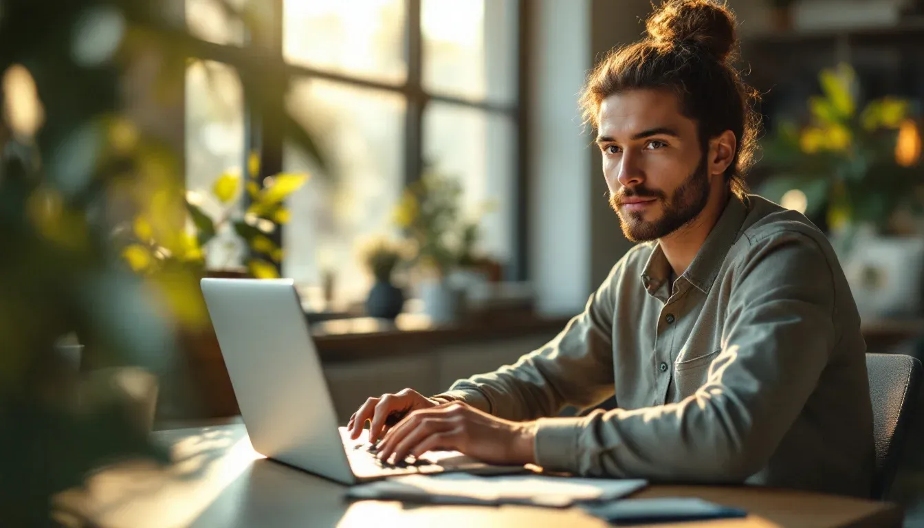 A finance leader reviewing figures at a laptop in a calm modern Australian office