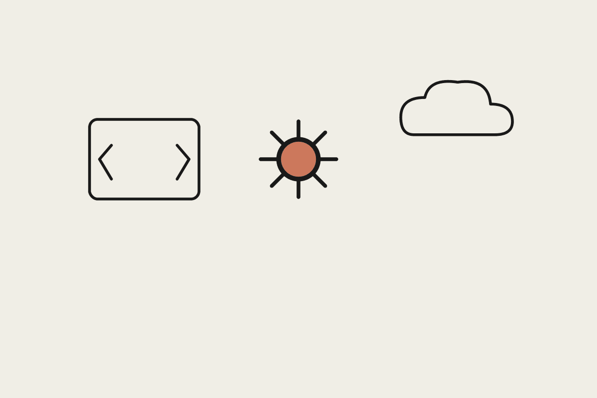 Code brackets, a terracotta gear, and a cloud