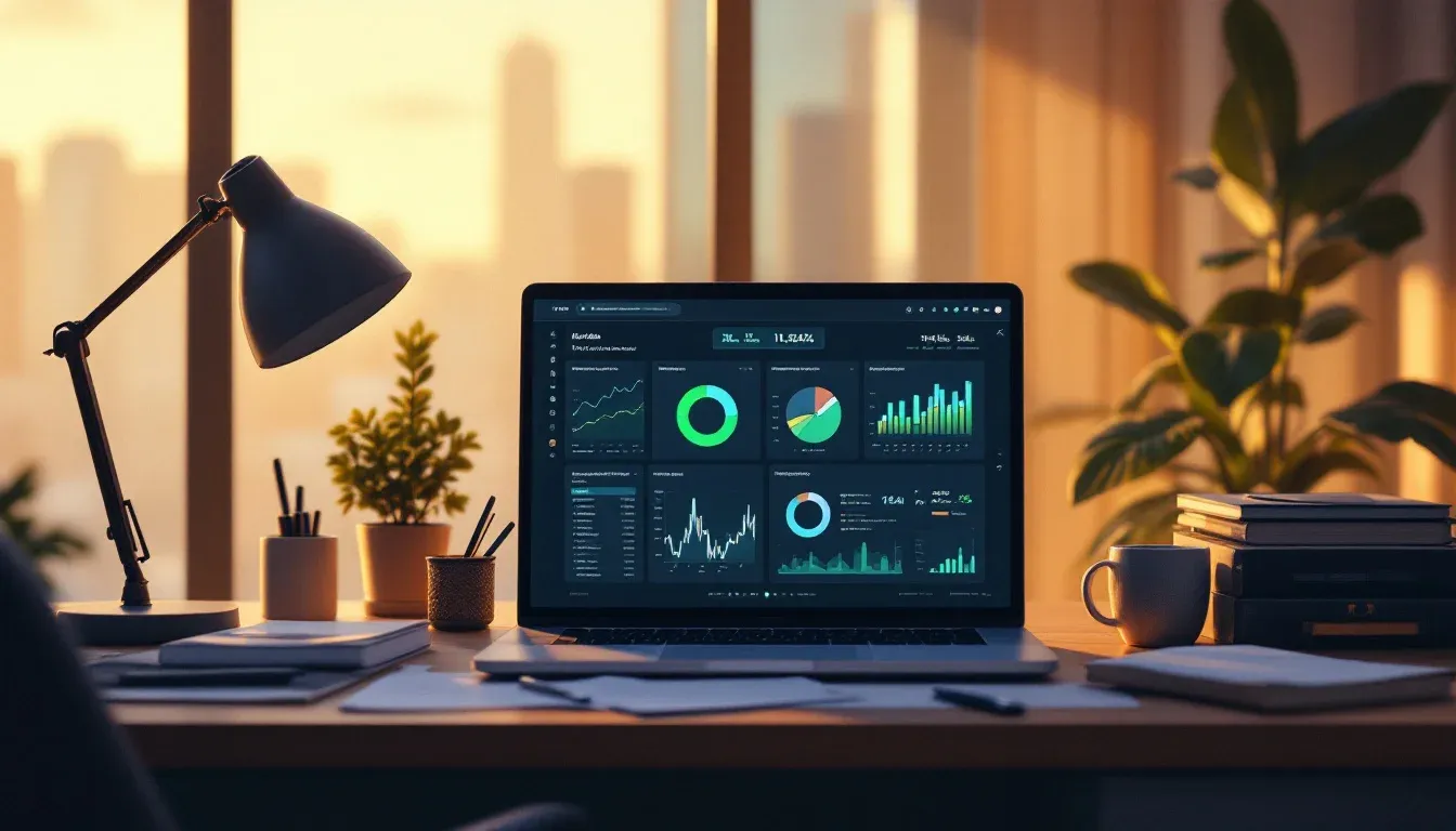 Sales leader's desk at dawn with data dashboards converging into a single Claude Cowork brief on a laptop
