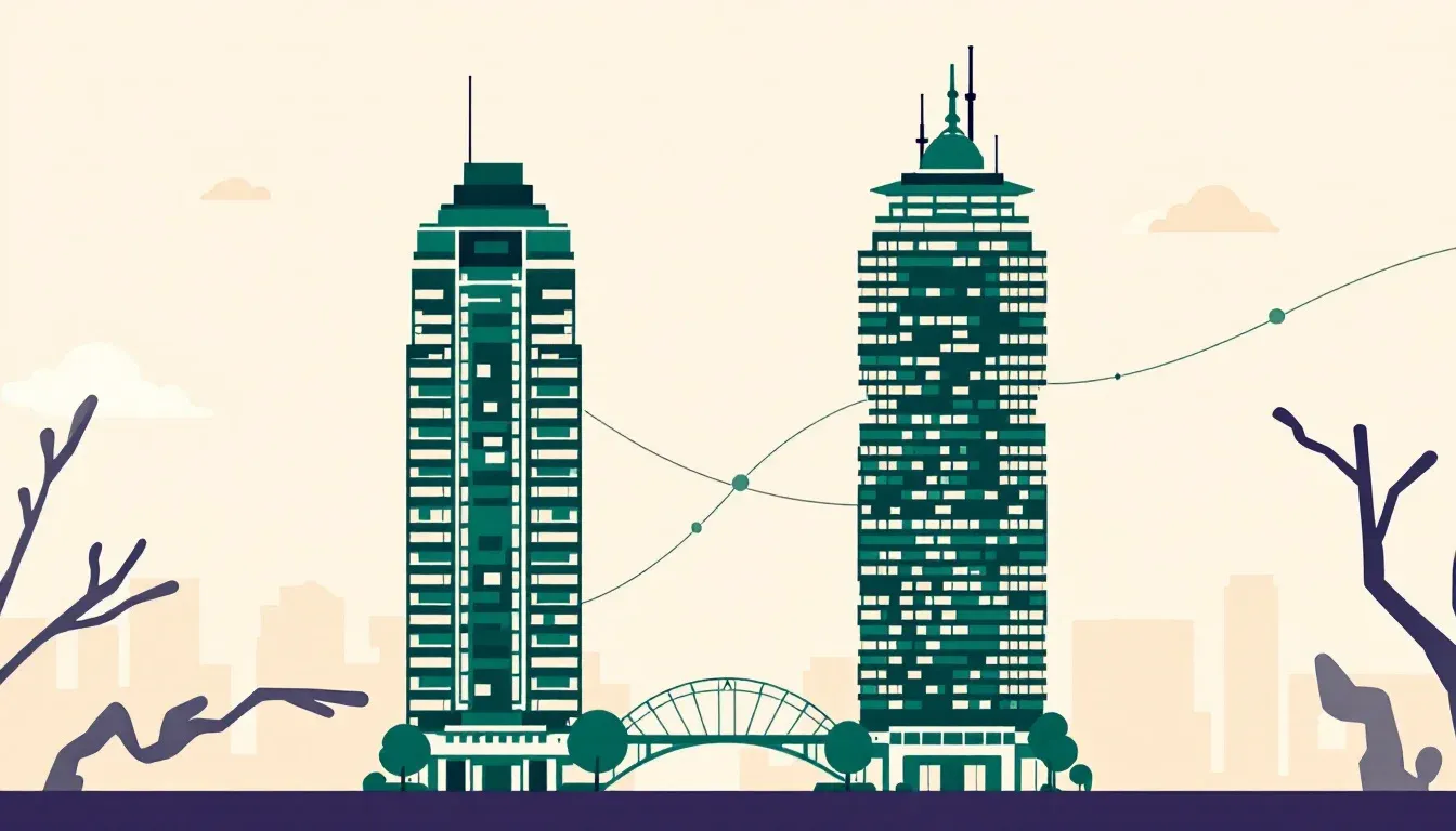 Abstract illustration linking Sydney and Seoul as twin Anthropic APAC offices