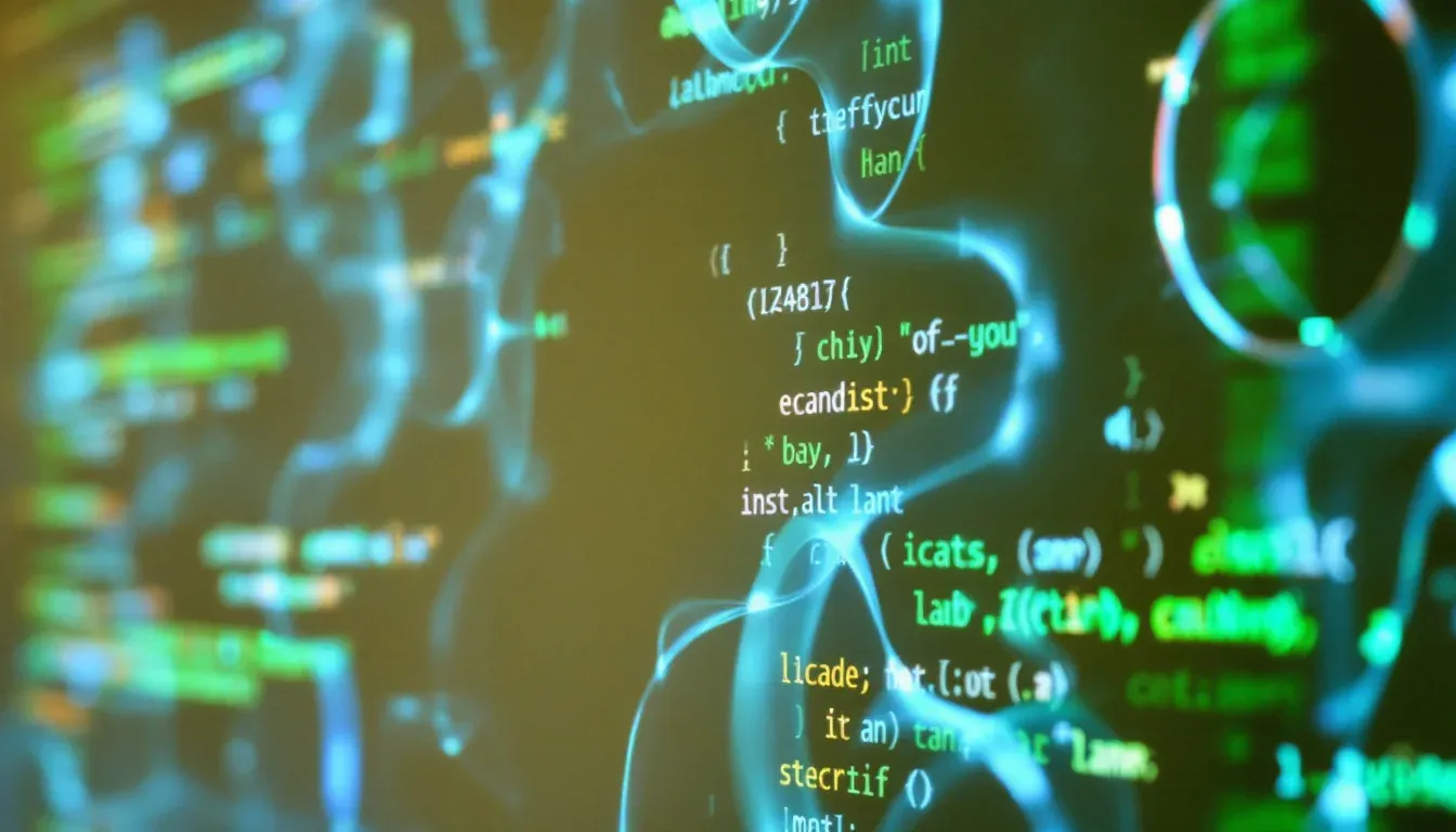 Software code on a screen with an abstract glass and light overlay representing AI-driven security review