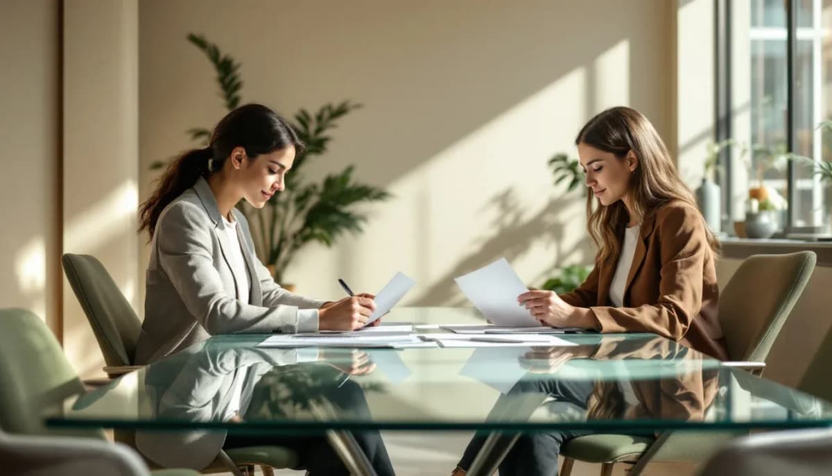 Business professionals reviewing documents in a modern Australian office