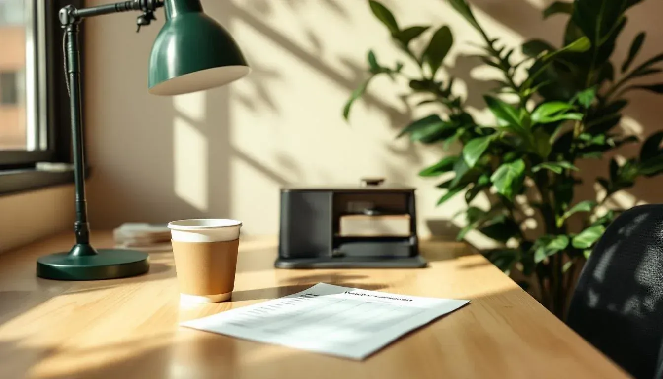 A tidy Melbourne office desk with a printed vendor comparison document and a takeaway coffee cup