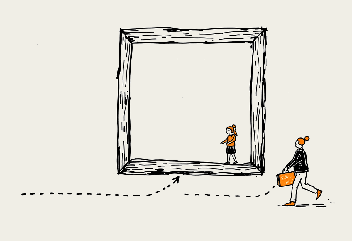 Hand-drawn illustration of an object being moved inside a picture frame