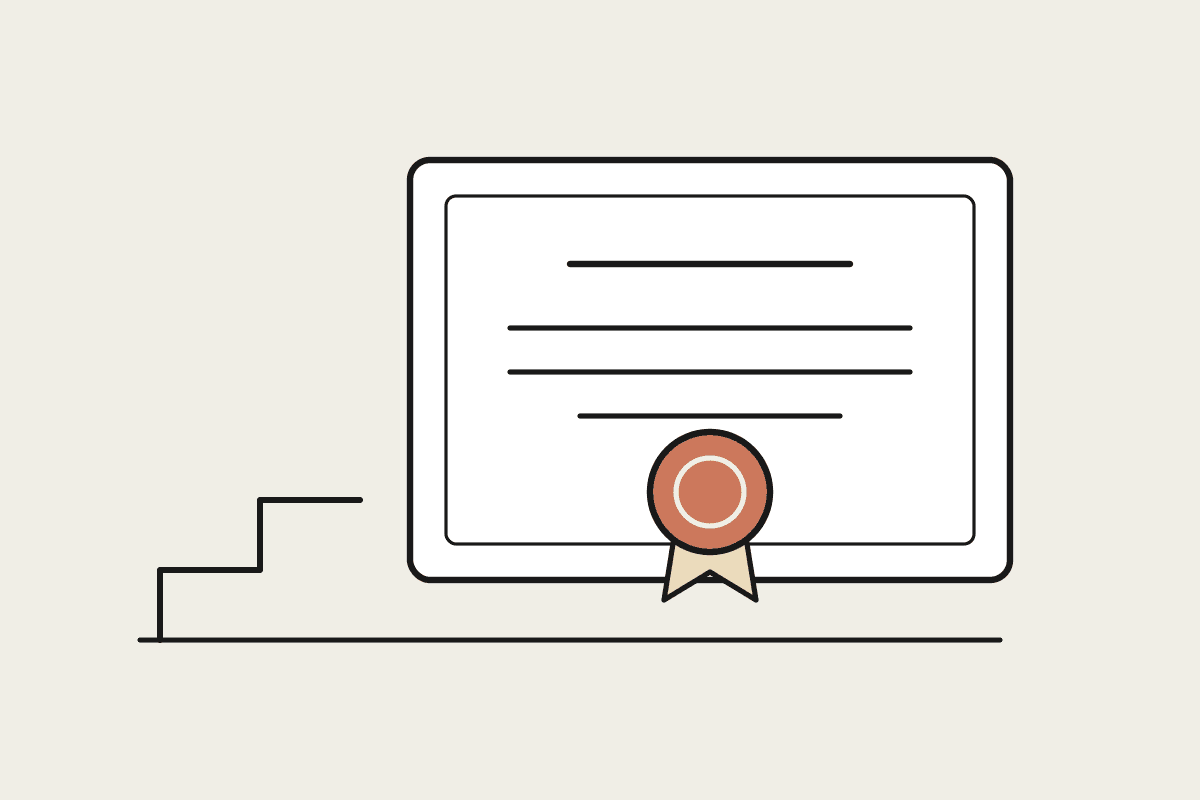 Hand-drawn certificate with a terracotta seal beside an ascending path, representing Claude certification routes