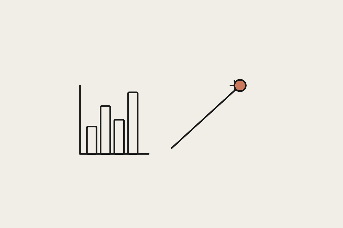 Hand-drawn chart with a rising arrow, illustrating how vendor pricing trends shift the build vs buy decision