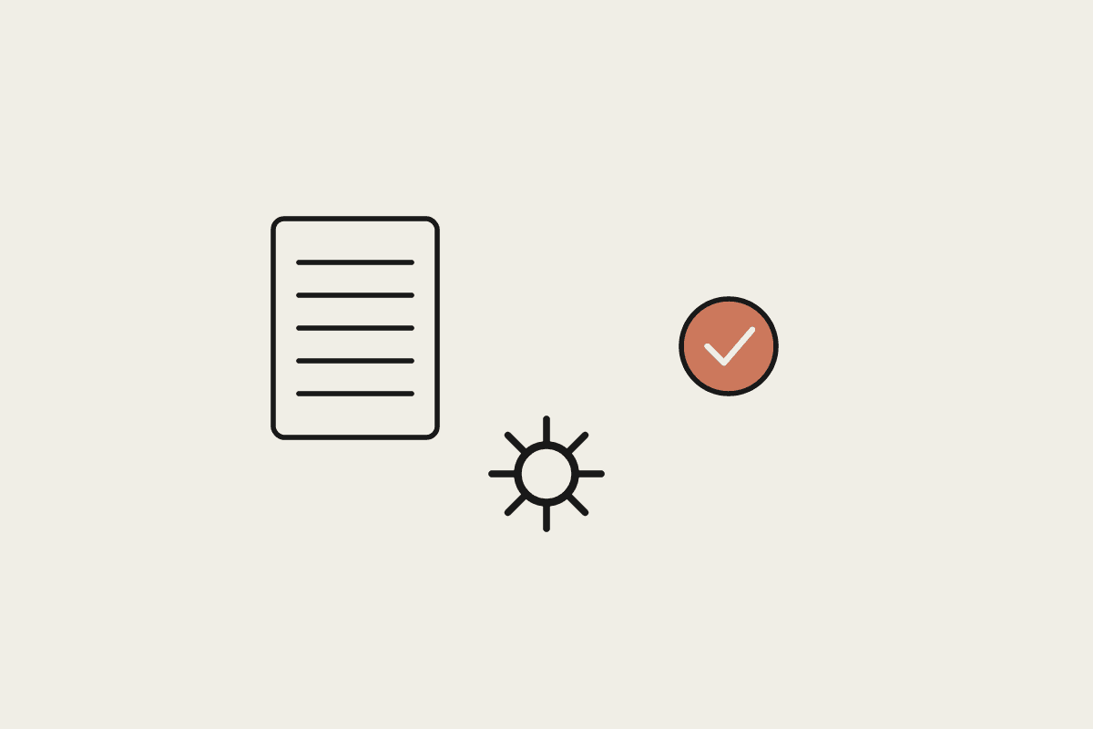 Hand-drawn document with a gear and a check mark, illustrating engineering report assembly and certification