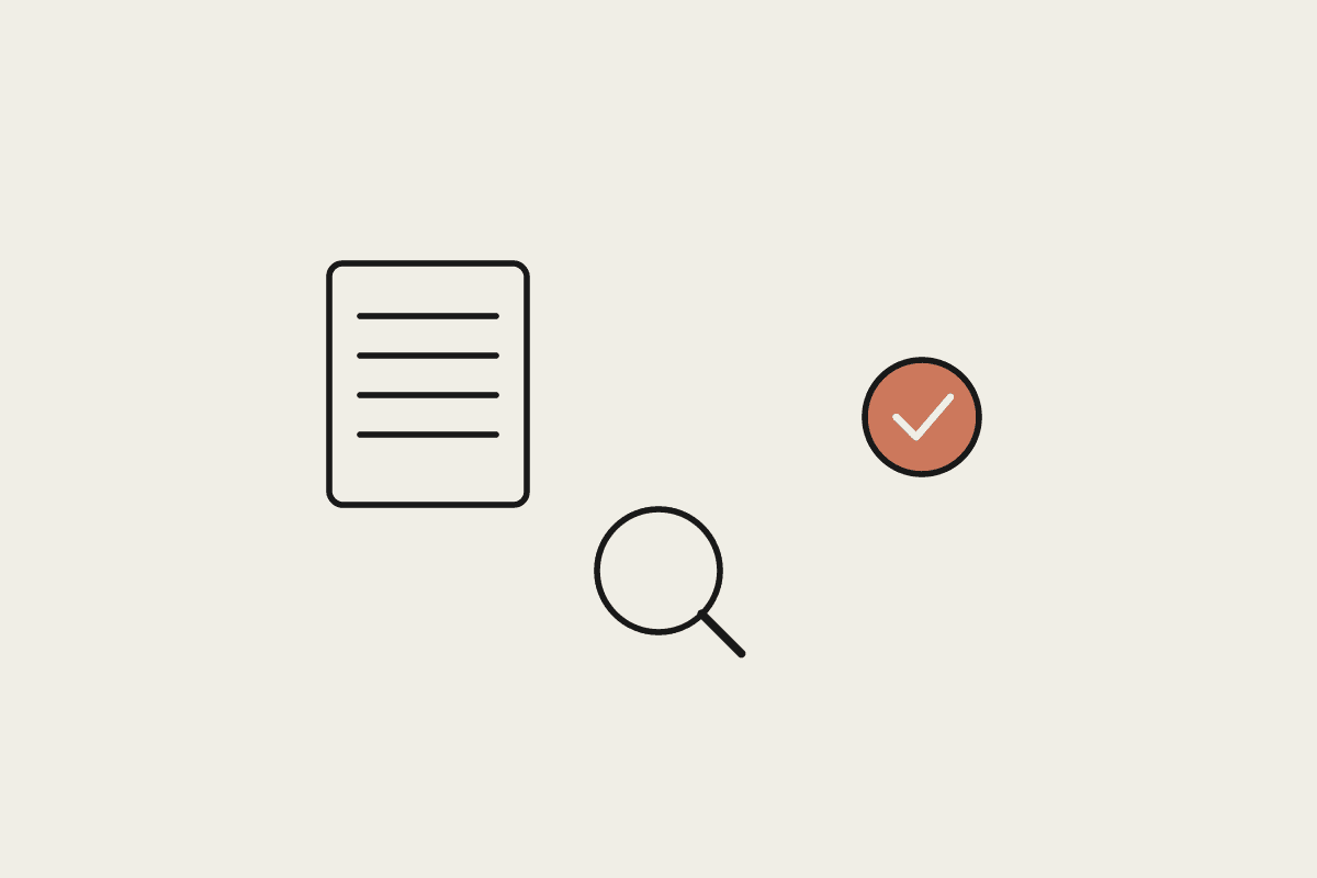 Hand-drawn document with a magnifying glass and a check mark, illustrating a self-critique review pass