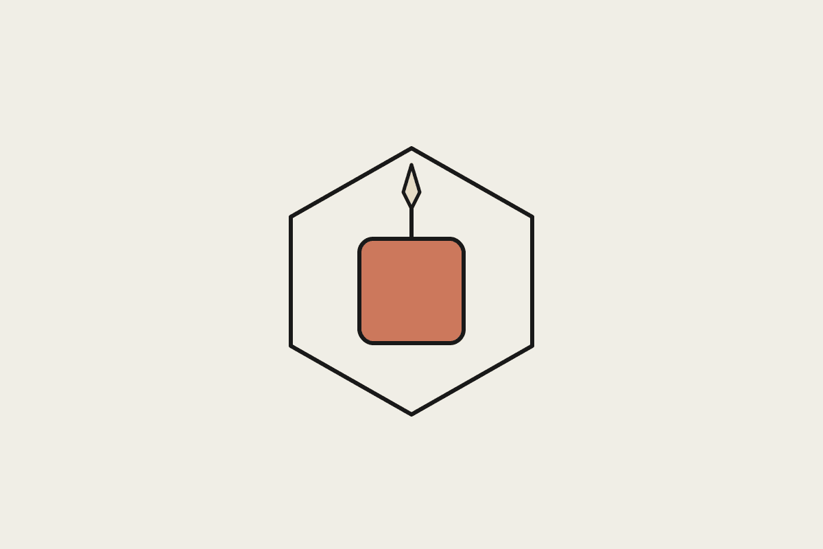 Hand-drawn hexagon with a terracotta rounded square and a small spark inside, suggesting Claude inside an Azure platform.