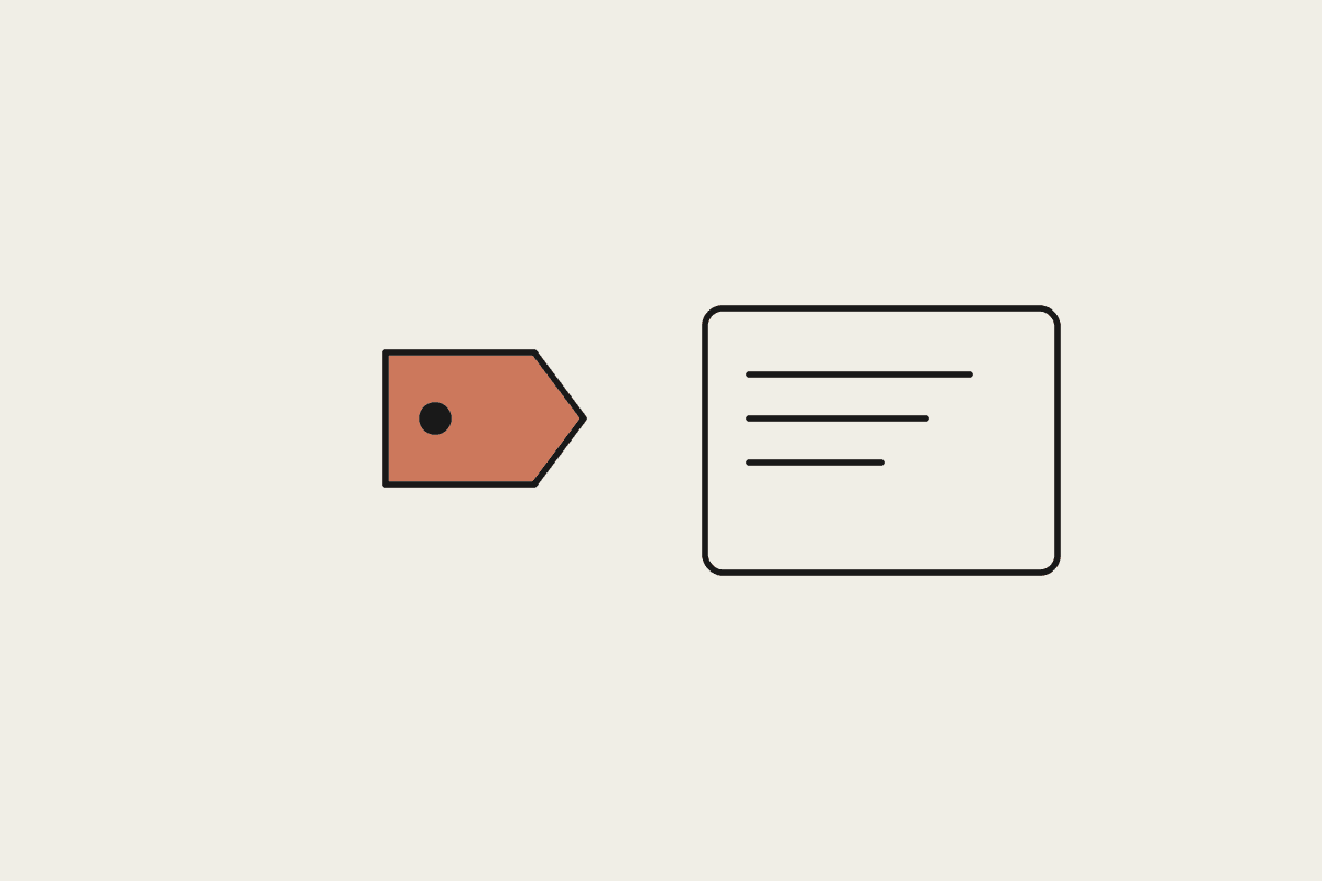 Hand-drawn price tag beside a thin document window, illustrating the markup on an AI wrapper tool
