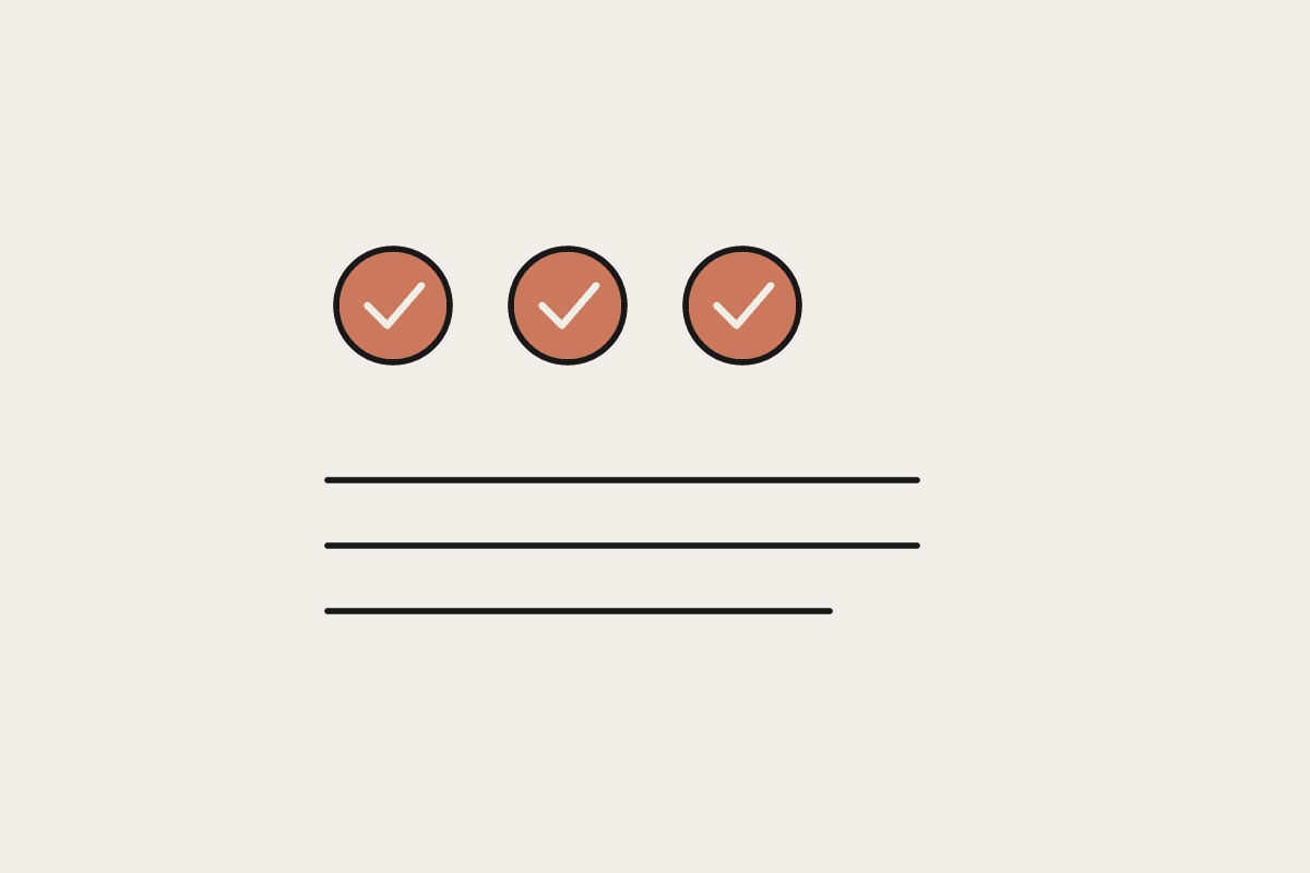Hand-drawn row of check marks above a short list, illustrating an own-your-AI checklist