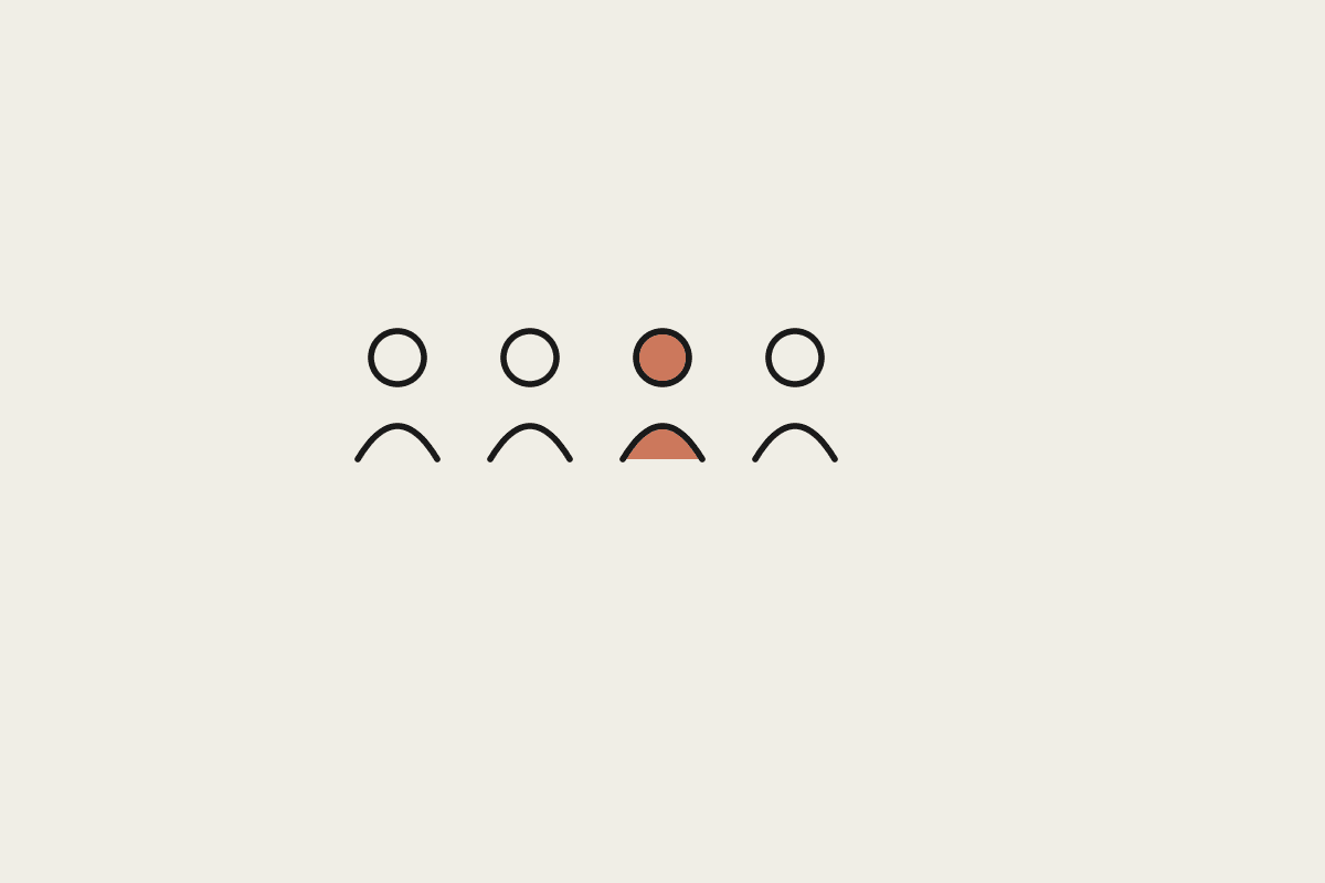 Hand-drawn row of four seat figures, one filled, illustrating idle seat capacity in an AI subscription