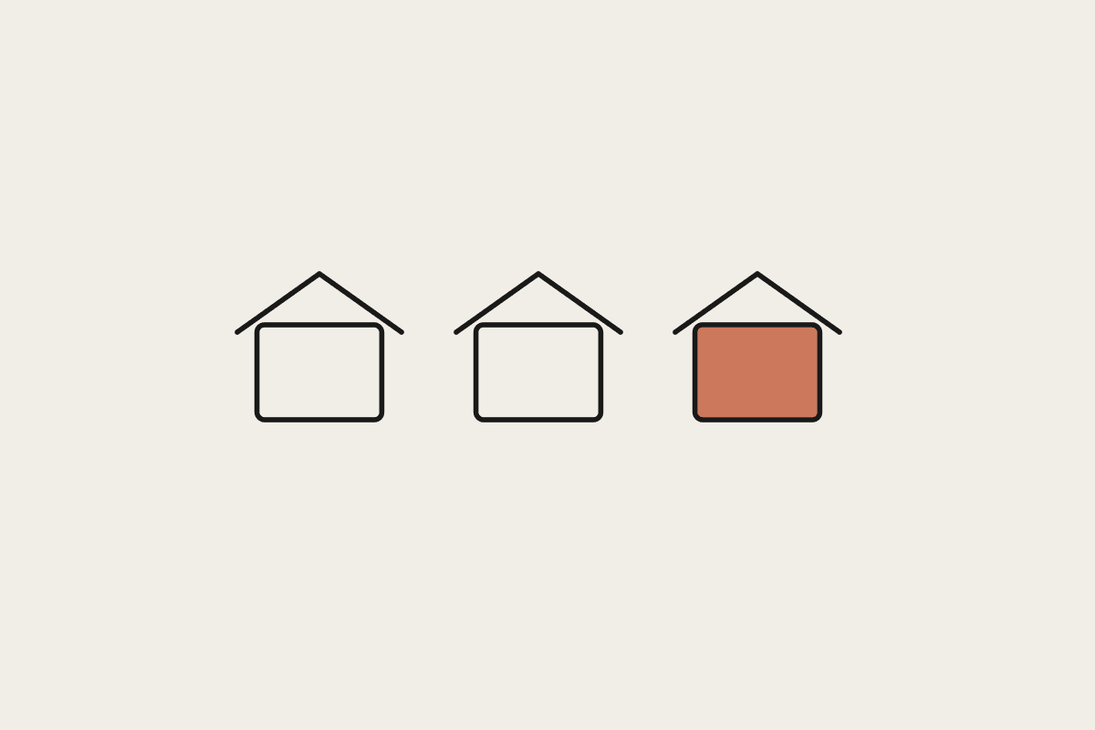 Hand-drawn row of three small buildings, illustrating multi-site allied health administration
