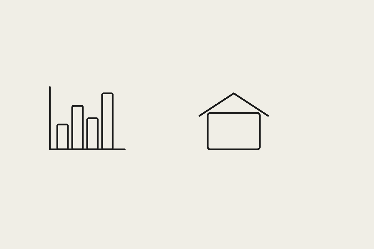 Illustration of a bar chart beside a simple house outline