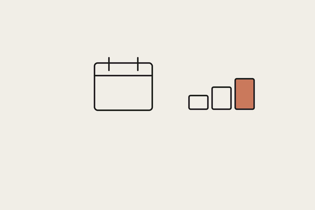 Illustration of a calendar and rising steps representing tracking product updates over time