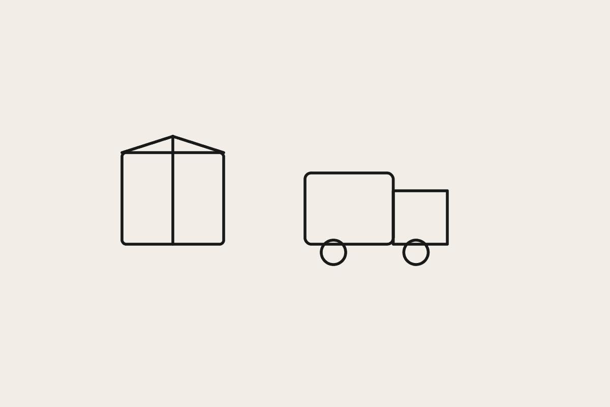 Illustration of a crate beside a delivery van