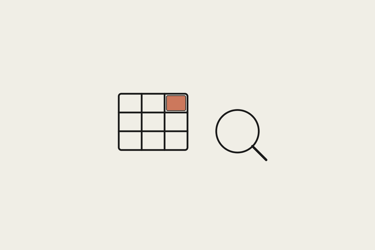 Illustration of a data grid and a magnifying glass representing the vector database cost question for SMBs
