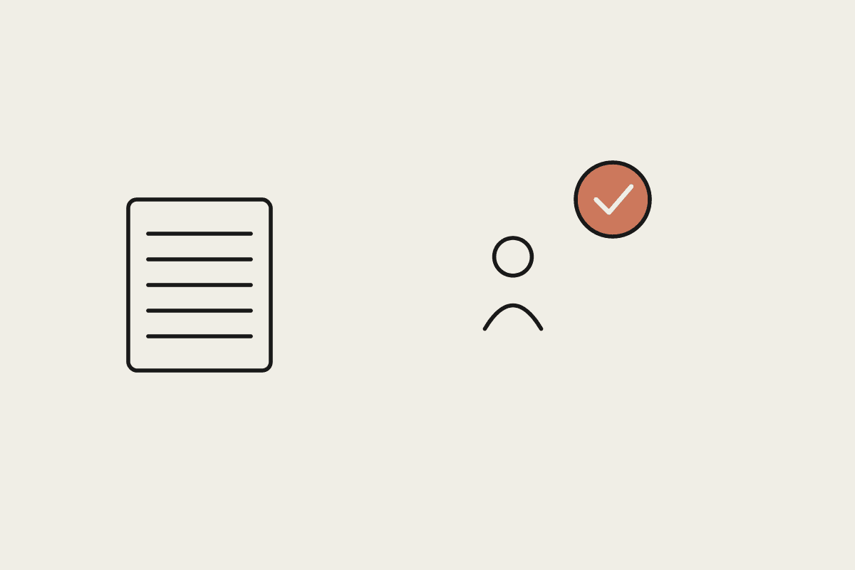 Illustration of a document, a person, and a check mark representing brand voice matching