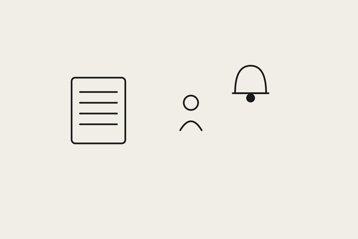 Illustration of a document, a person, and a notification bell