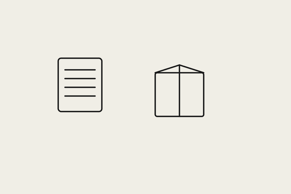 Illustration of a document beside a packing crate