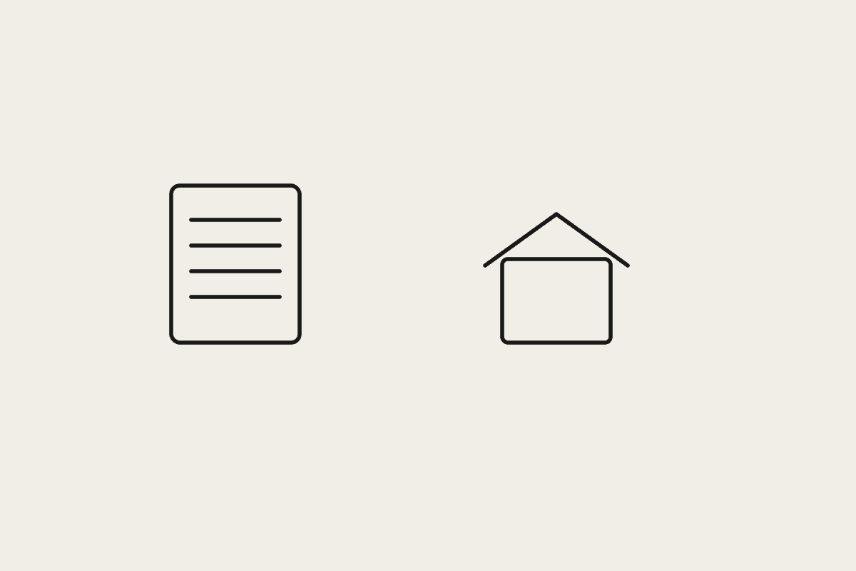 Illustration of a document beside a simple house outline