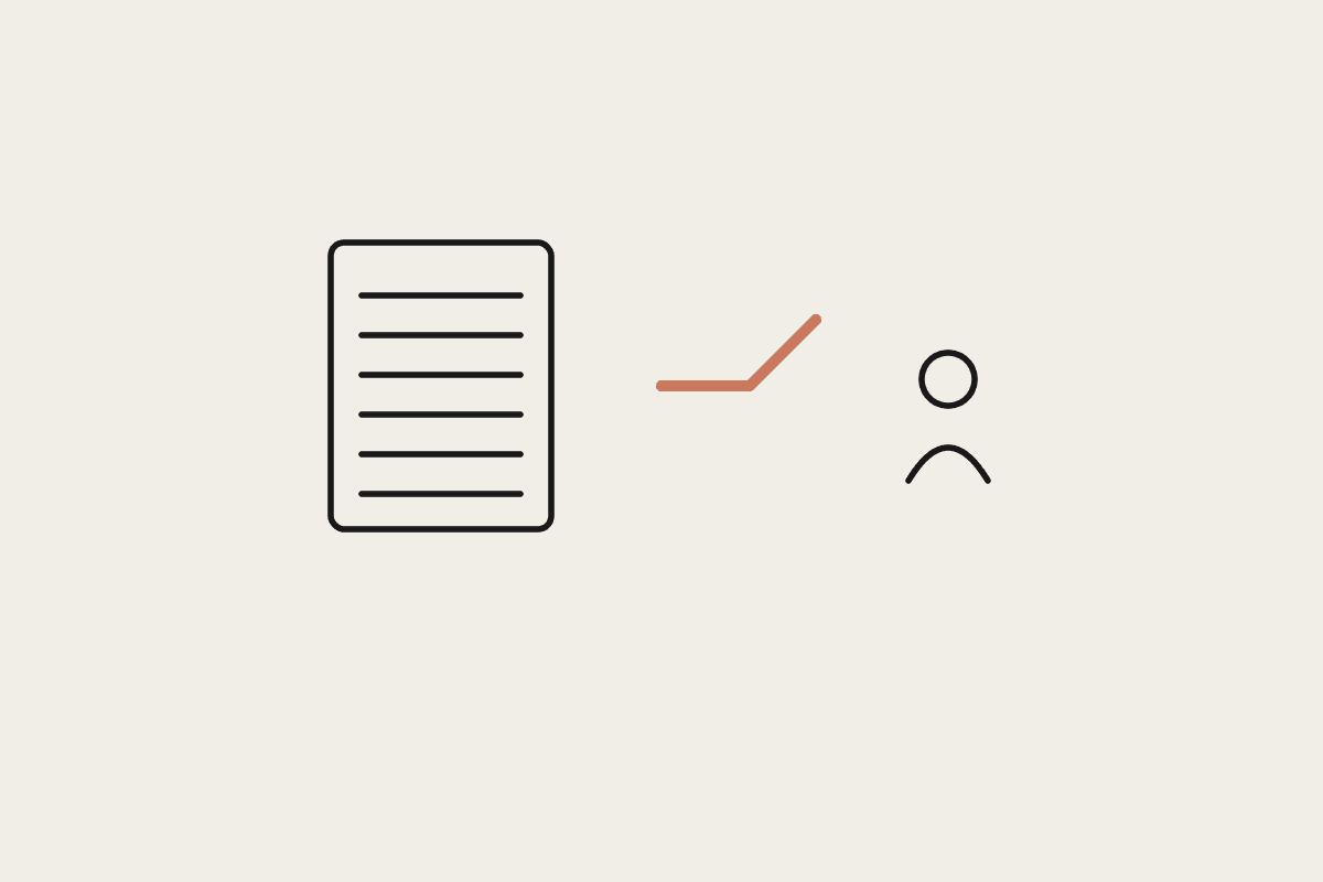 Illustration of a document with a checkmark arrow and a person representing a repeatable brand voice method