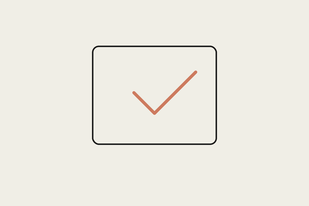 Illustration of a document with a terracotta check mark representing localised setup