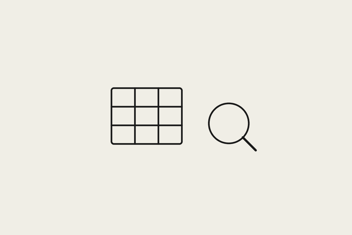 Illustration of a grid and a magnifying glass representing auditing AI tool sprawl across a team