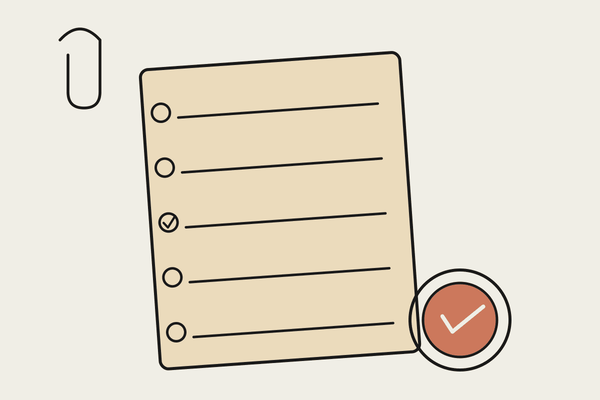 Illustration of a payroll ledger checked row by row with a terracotta Claude approval stamp