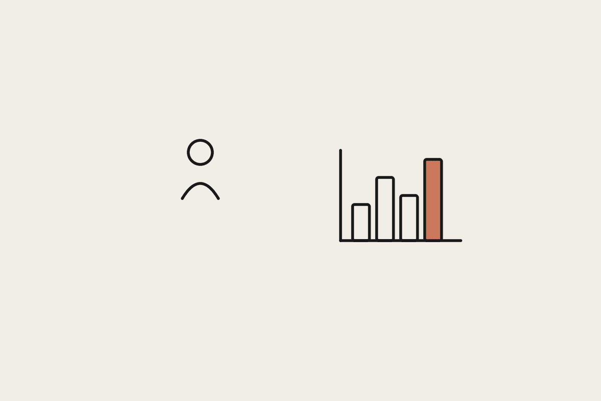 Illustration of a person and a bar chart representing comparing per-seat and usage-based AI pricing models