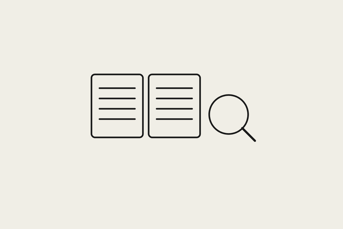 Illustration of two documents and a magnifying glass representing prompt patterns for summarising, extracting and comparing long documents
