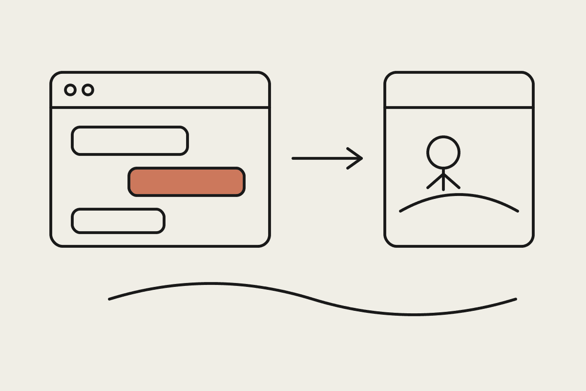 Line drawing of a threads app window beside a game screen with a running figure