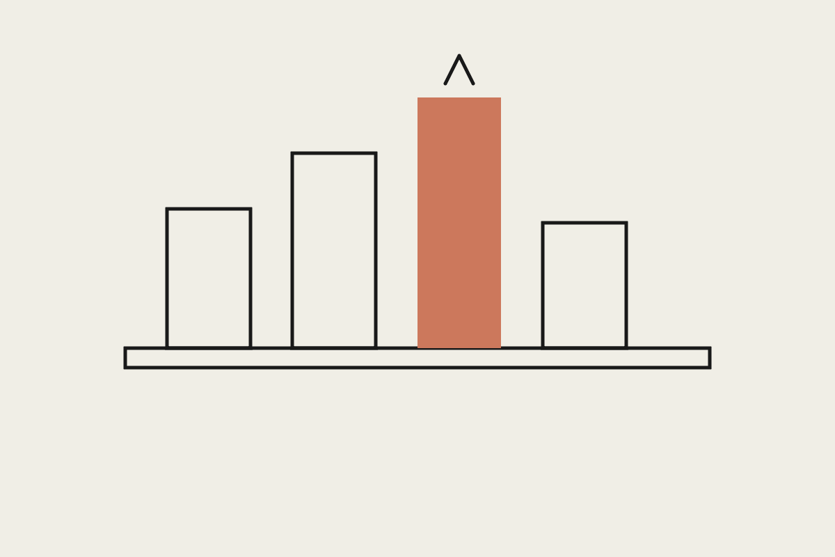 Line illustration of a bar chart with one terracotta bar standing tallest, a small star above it