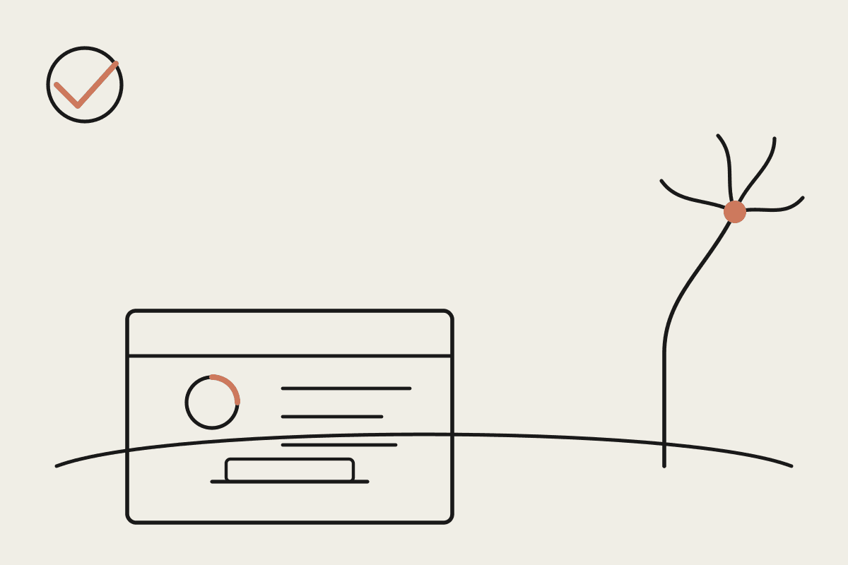Line illustration of a desk with a laptop running an automated workflow loop, a clock, and checklist items, drawn in the Automata AI notebook style