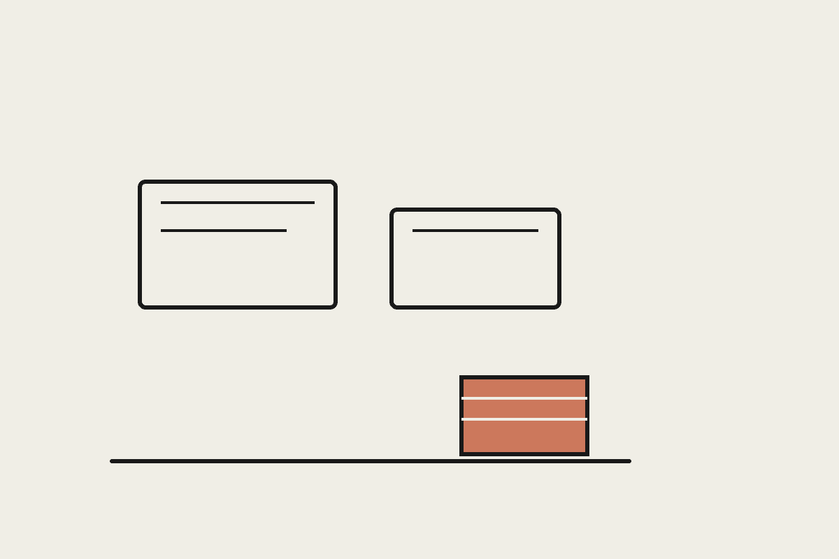 Line illustration of a desk with two monitors, representing everyday Claude work done through conversation, not code