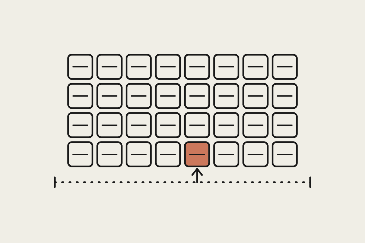 Line illustration of a grid of small server cards with one terracotta card marking the accelerator threshold line