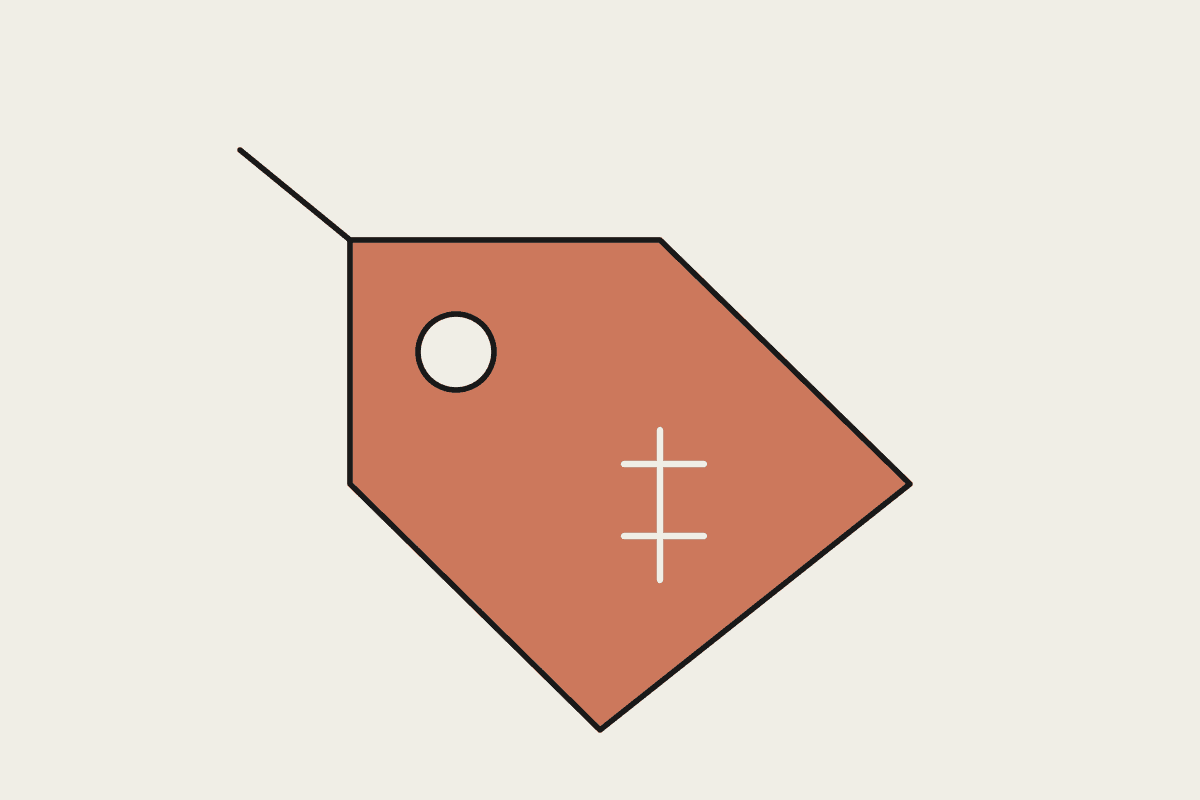 Line illustration of a terracotta price tag with a dollar symbol