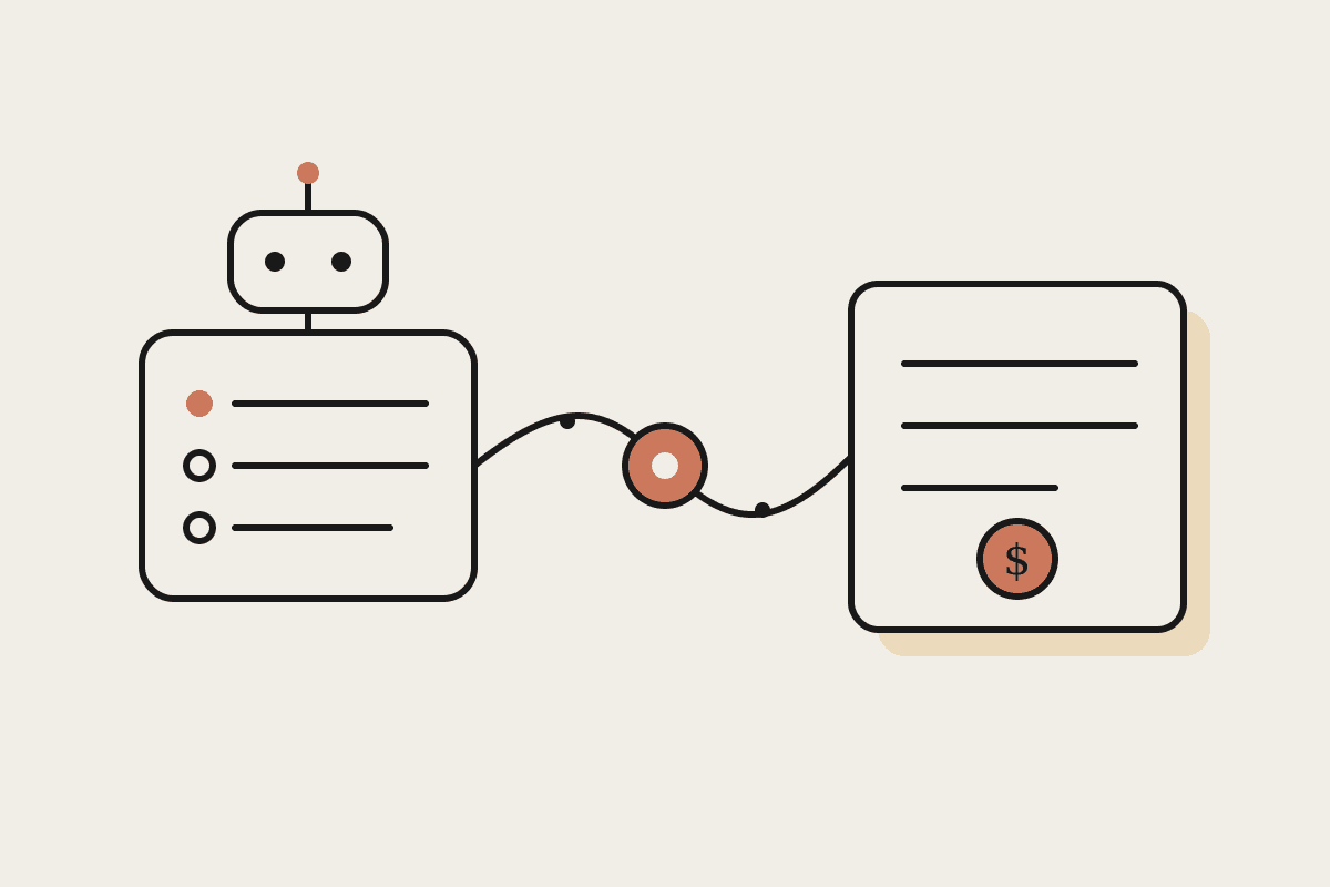Line illustration of Claude linked through a central hub to a Xero ledger, showing an MCP server as the bridge.