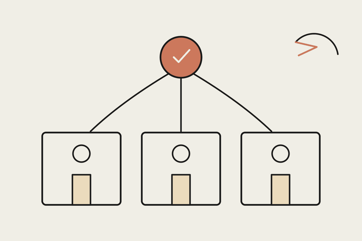 Line illustration of three separate tenant rooms connected to a central Claude hub, with a quota gauge alongside