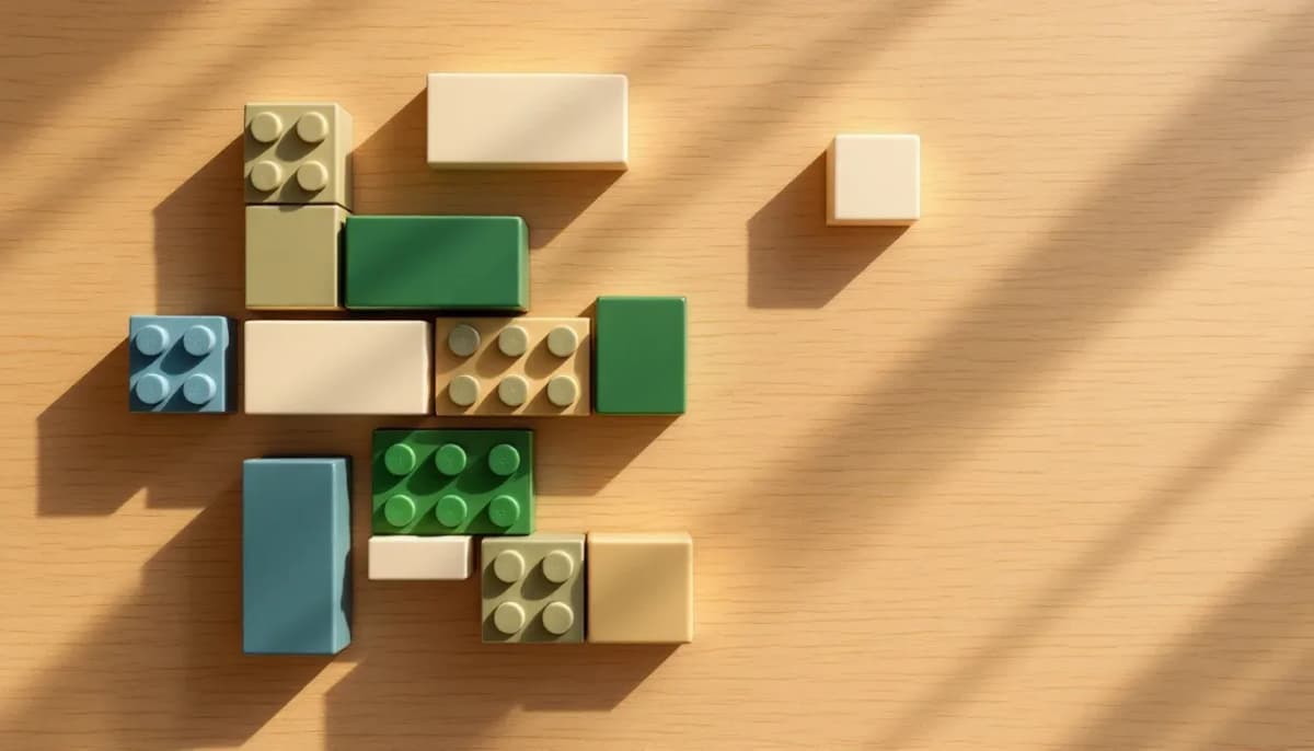 Modular blocks arranged on a desk, overhead view