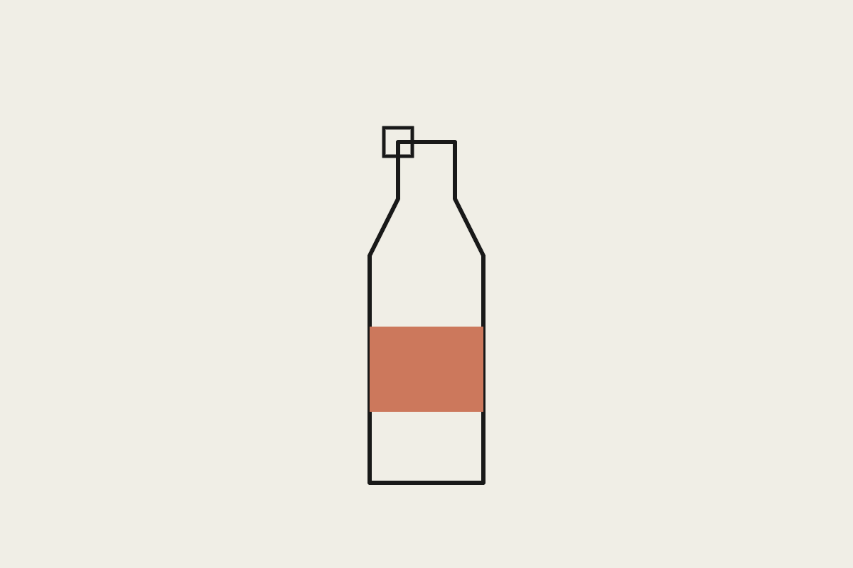 Notebook sketch of a bottle with a terracotta label, representing Mornington Peninsula hospitality