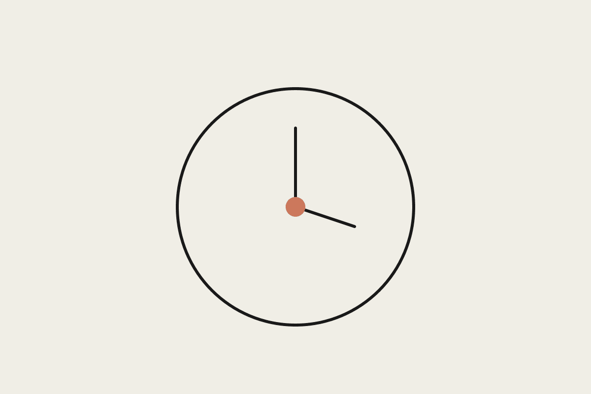 Notebook sketch of a clock with a terracotta hand, representing treatment recall timing
