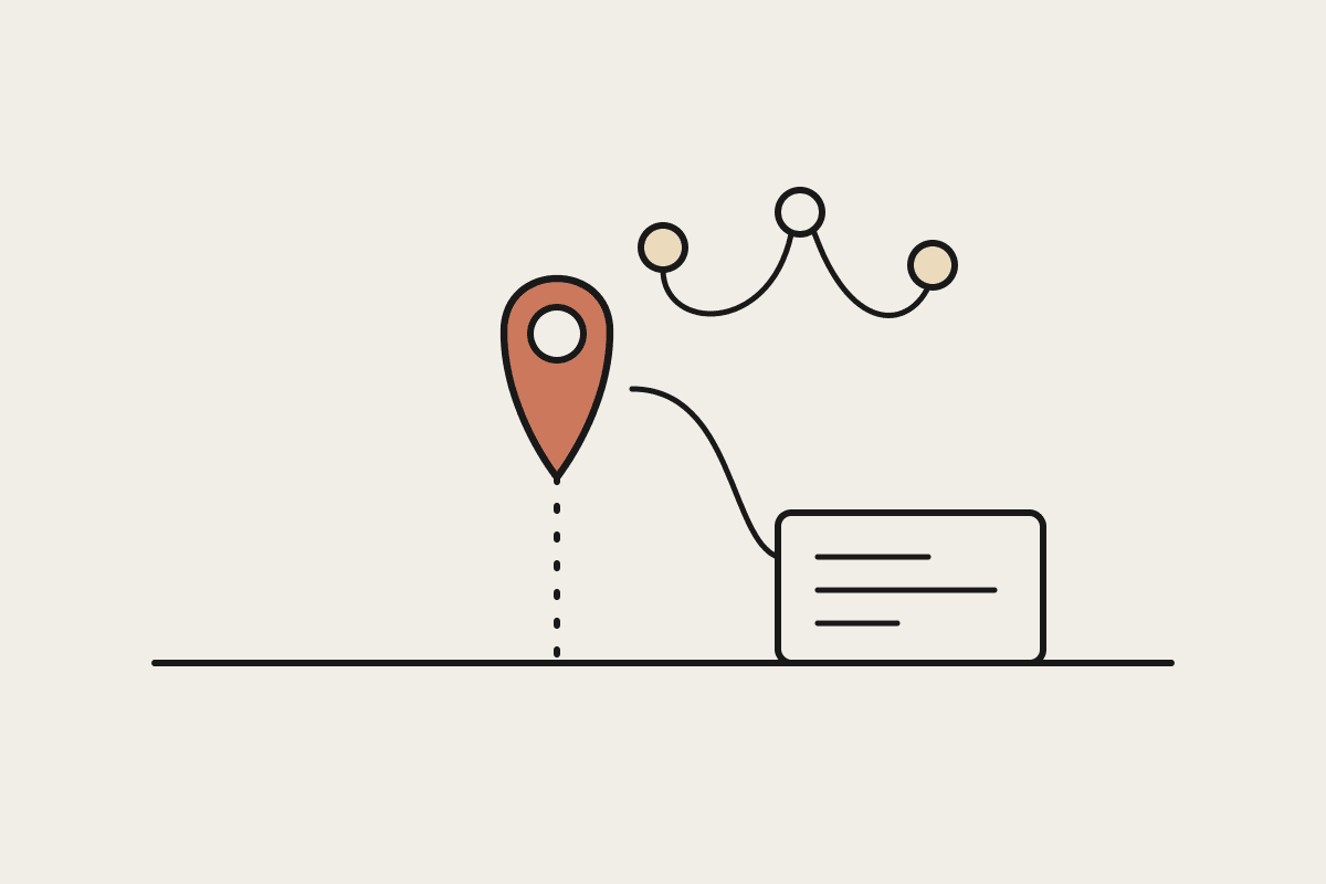 Notebook sketch of a location pin, connectors and a laptop, showing a Claude Cowork setup for an Adelaide business